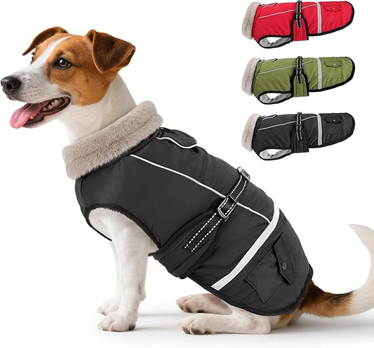 Dog Coat, Warm Dog Winter Coat Reflective Jacket Waterproof Fleece Vest, Pet Jacket Cozy for Cold Weather, Dogs Snowsuit Windproof, Adjustable Buckle for Medium Dogs