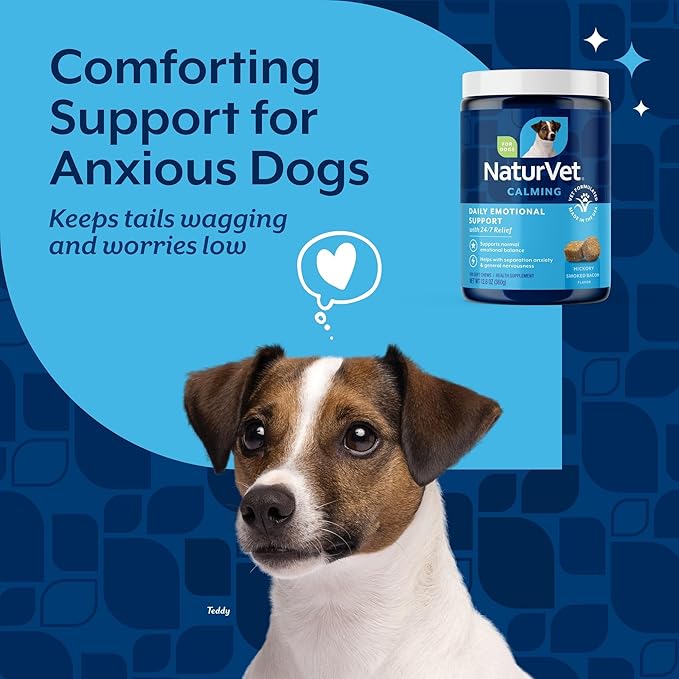 NaturVet Emotional Support Daily Calming Aid Dog Supplement - Helps Promote 24/7 Normal, Calm Behavior - for Dog Stress, Nervousness, Separation, Unwanted Behavior - 120ct Soft Chews