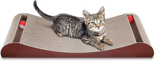 Cat Scratcher Cardboard Lounge Bed with Bell Ball Toy