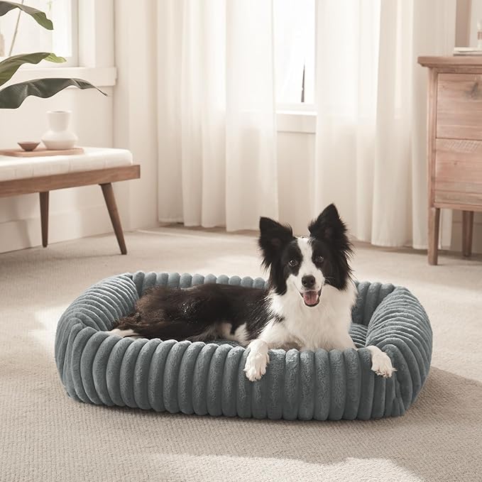 Dog Beds Large Sized Dog, Washable Orthopedic Pet Bed with Removable Cover, Rectangle Soft Calming Sleeping Puppy Bed Durable Pet Cuddler with Anti-Slip Bottom, 36"x27"x8" Grey