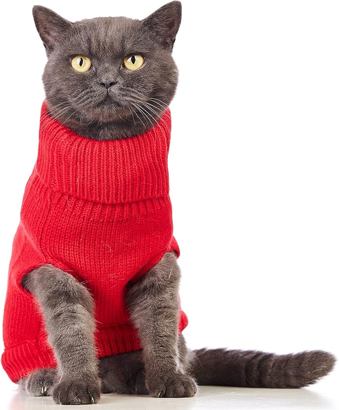 Stretchy Cat Sweater - 17 Colors & 6 Sizes | Snug Winter-Ready Knit for Boy/Girl Cats & Kittens(Red, Large)