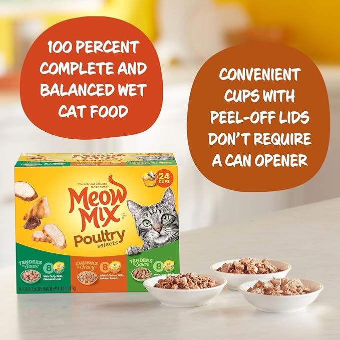 Meow Mix Poultry Selections Wet Cat Food, Variety Pack, 2.75 Ounce Cup (Pack of 24)