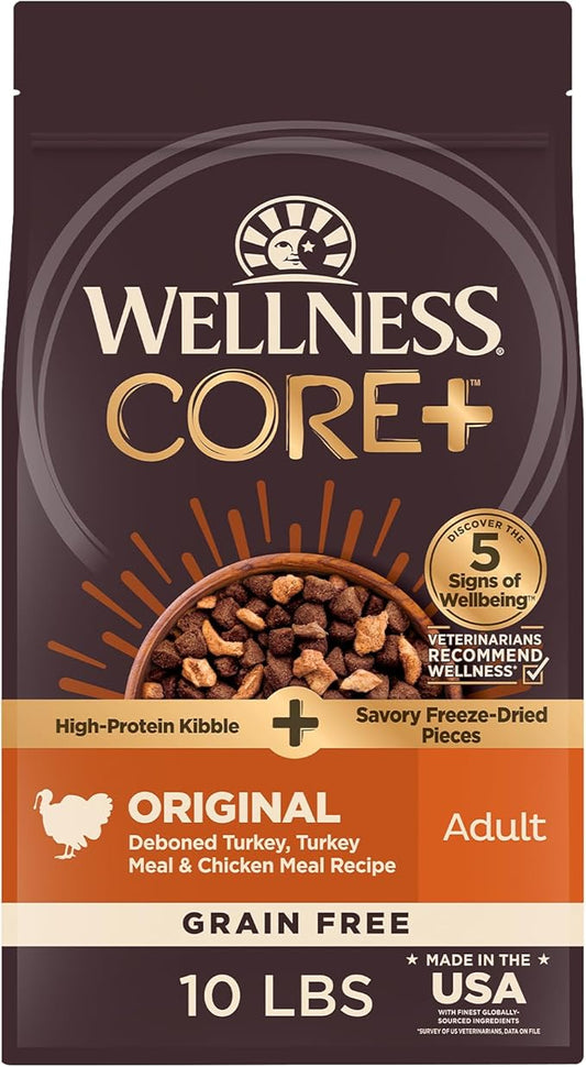 Wellness CORE+ (Formerly RawRev) Natural Grain Free Dry Dog Food, Original Turkey & Chicken with Freeze Dried Turkey, 10-Pound Bag