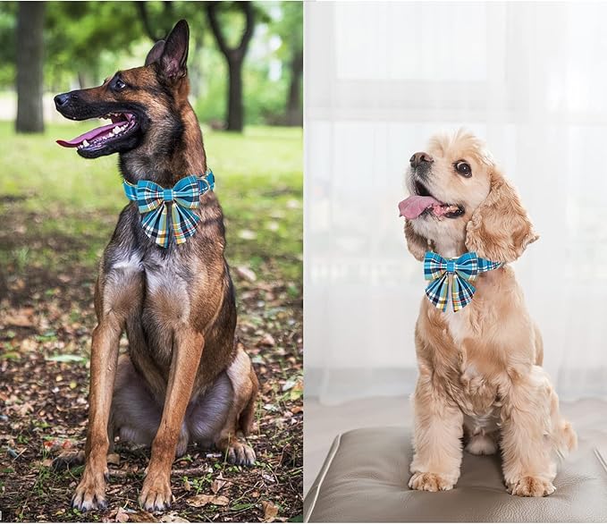 Unique style paws Blue Plaid Dog Collar with Bow Cute Puppy Collar for Small Medium Large Dogs as Autumn Winter Pet Gifts-XS