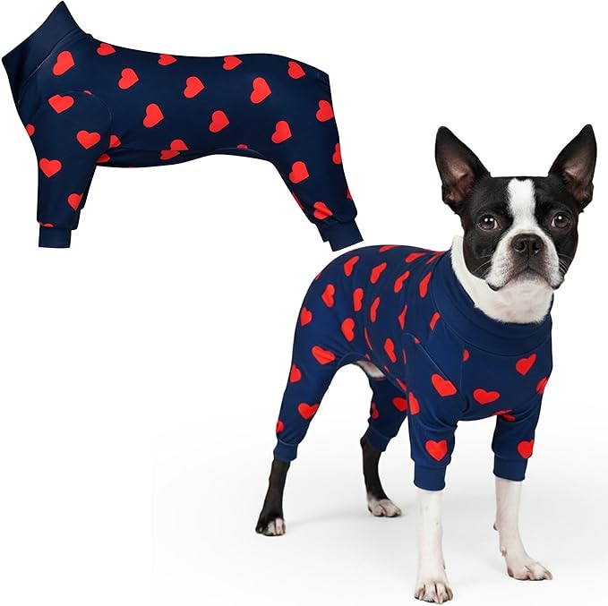 Spark Paws Dog Pajama, Dog Recovery Suit Male, Onesie, Ultra-Soft and 4-Way Stretch, for Small Medium and Large Breeds - Hearts - M