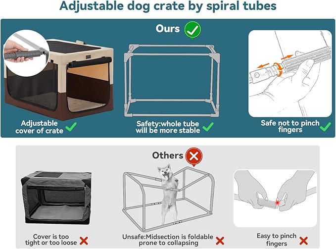 PETSFIT Portable Dog Crate, Collapsible Dog Crate - 24 Inch Easy Set-up, Light, Sturdy, Comfy Inside with Thicken Mat, Soft Crate for Home and Travel Brown