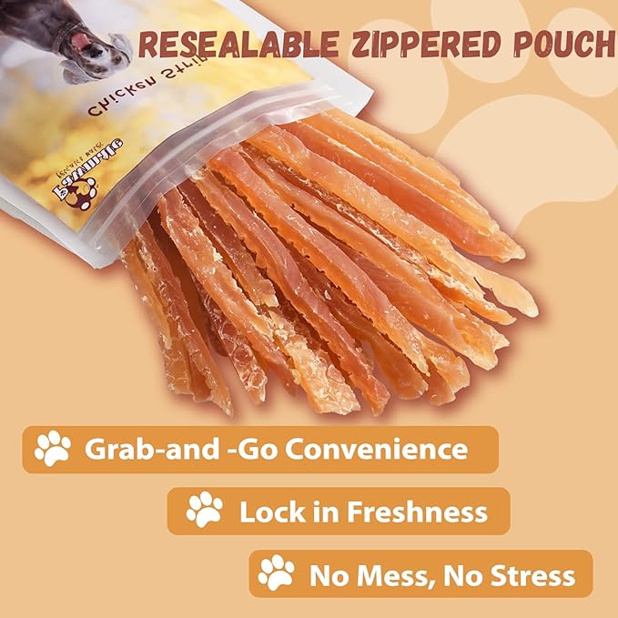 Chicken Jerky Strips Dog Treats, Human Grade Dehydrated Chicken Snacks w/Taurine, Soft & Easily Digestible Training Treats for Small Medium Large Dogs, Rawhide-Free, Grain-Free, 10.6oz