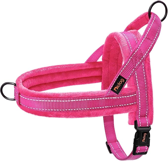 Didog Soft Flannel Padded Dog Vest Harness, No Pull/Quick Fit Reflective Dog Strap Harness, Easy for Training Walking (L:Chest 26-32", Hot Pink)