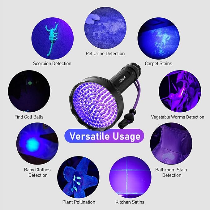 Blacklight Flashlight,128 LED UV Flashlights, Upgraded Bright Ultraviolet Flashlight Professional Black Light for Dog/Cat, Hunting Scorpions