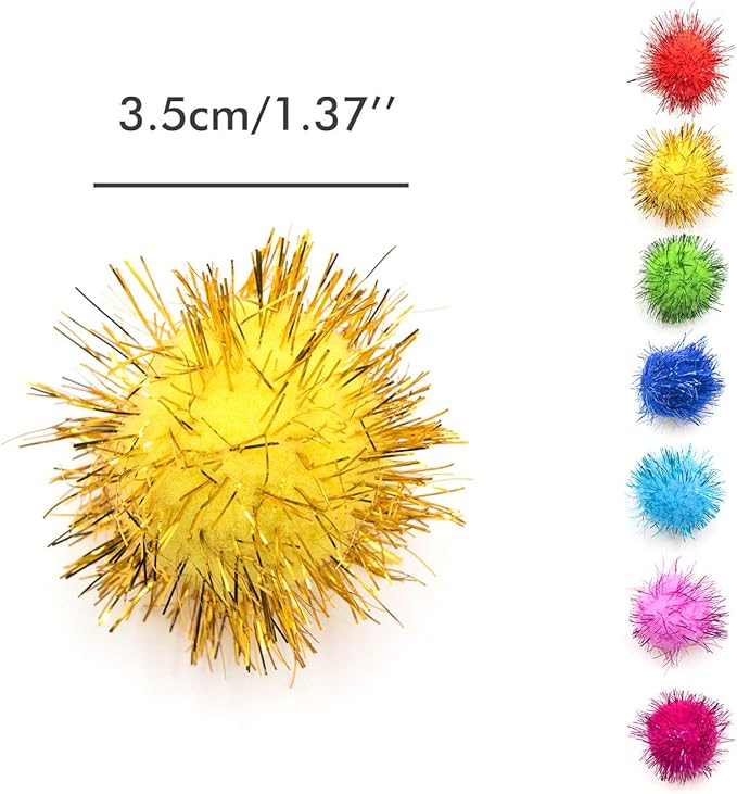 VAPKER 30 Piece 1.5" Orange Color Sparkle Balls Cat's Favorite Toy Tinsel Pom Poms Glitter