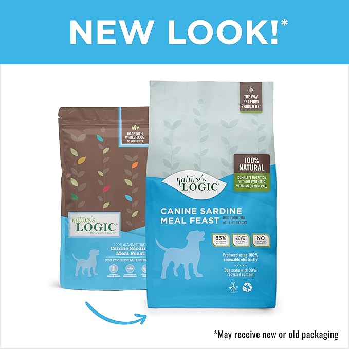 NATURE'S LOGIC Dry Dog Food - 100% Natural - No Synthetics - for All Ages, Sizes, Breeds - Free from Common Allergens, High Protein - Sardine Meal Feast, 13lbs