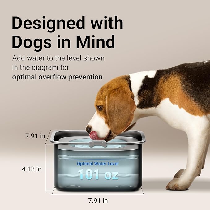 DownyPaws No Spill Water Bowl for Dogs,101oz/3L Slobber Stopper Stainless Steel, Slow Drinking Dog Water Bowl, No Mess Dog Water Dispenser Spill Proof, Dishwasher Safe, Black