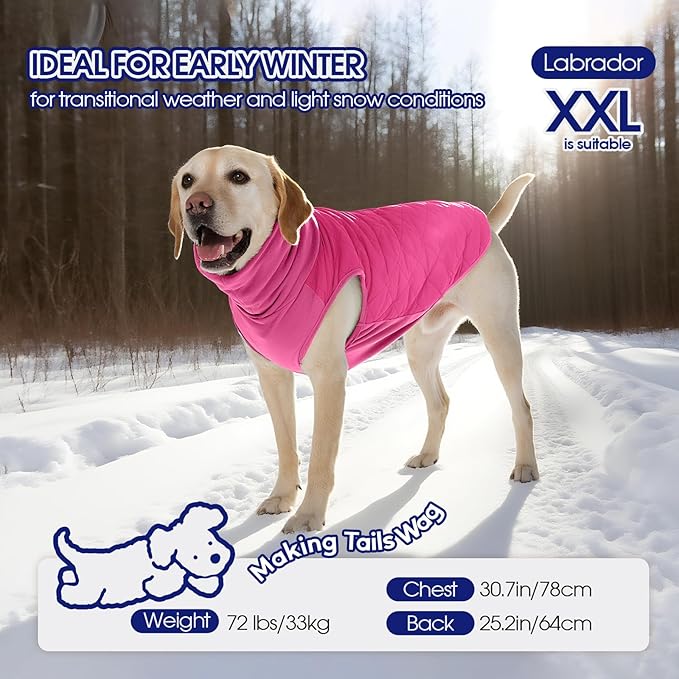 FUAMEY Dog Fleece Jacket for Large Dogs,Dog Winter Vest Lightweight Dogs Coat Pullover Breathable Pet Turtleneck Jackets Windproof Water Resistant Vests Warm Puppy Snowsuit Pink XL