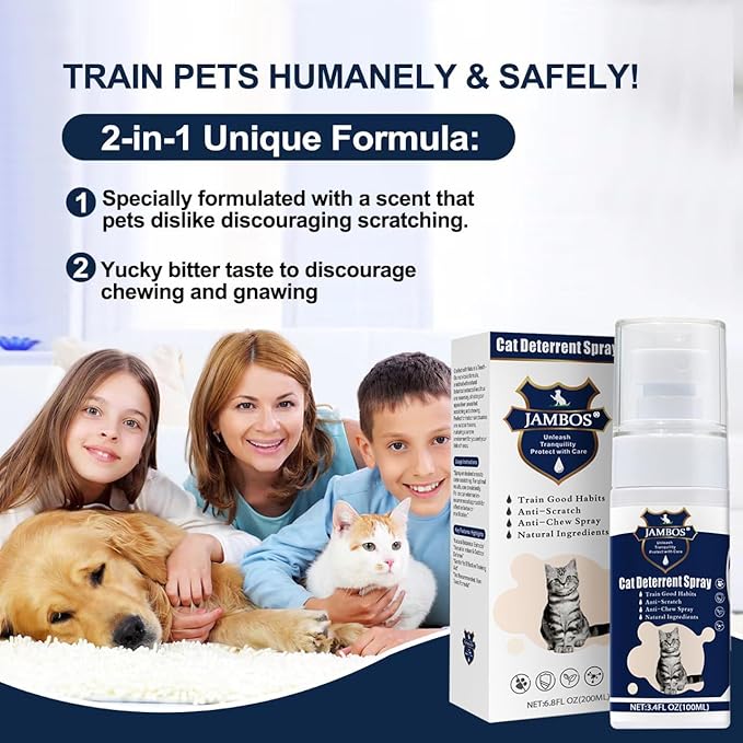 2 Bottles Cat Deterrent Spray – Natural, Non-Toxic Anti-Scratch Spray for Cats & Kittens – Indoor & Outdoor Pet Training Aid – Furniture & Carpet Protector (Blue, M)