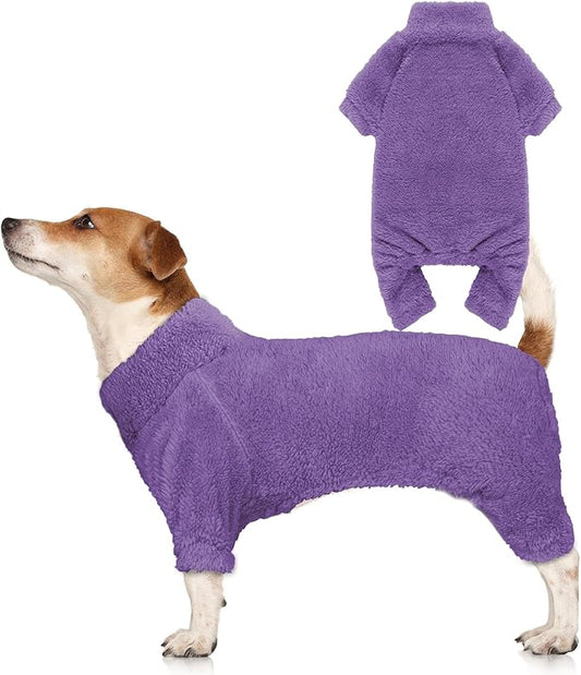 Fuzzy Dog Pajamas Turtleneck Pet Clothes Warm Soft Cozy Lightweight Pet Pjs Dog Sweaters for Medium Dogs(Purple-M)