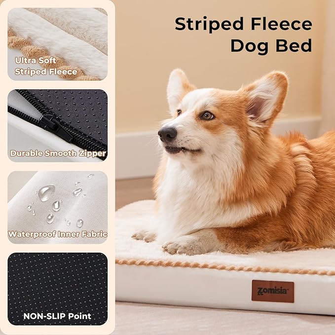 Orthopedic Dog Crate Bed for Large Sized Dog - Waterproof Puppy Bed for 36 Inch Kennel with Removable Washable Corduroy Cover, Support with Egg Crate Foam Filling, Grey