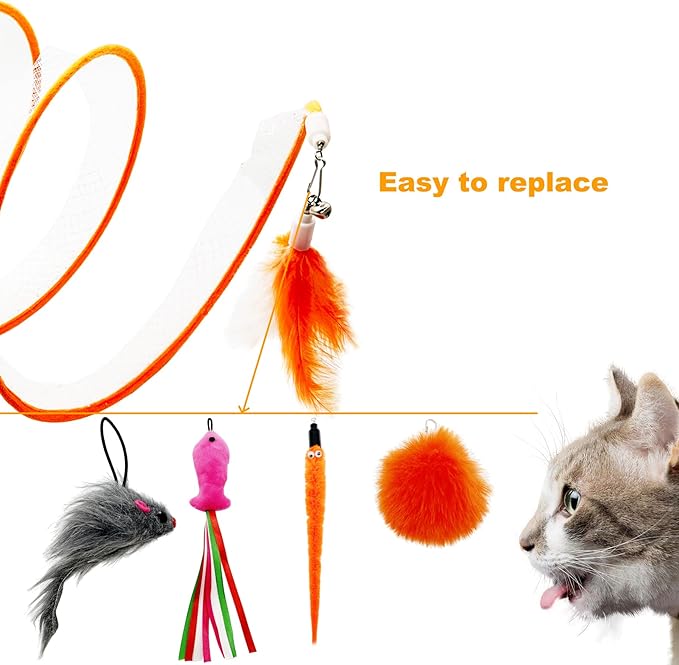 Self Play Cat Hunting Spiral Tunnel Toy, Folded Cat Spring Tunnel Toys for Indoor Cats (Orange)