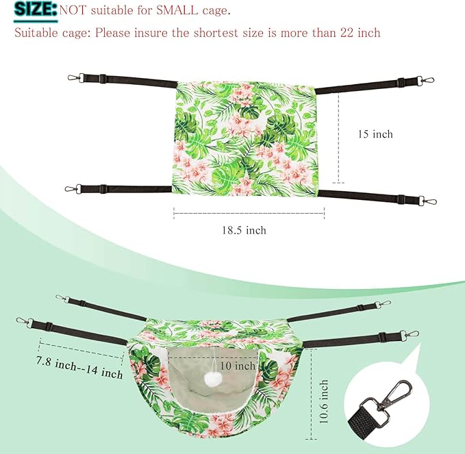 JSPYFITS Cat Cage Hammock with Ball,Double Layer Hanging Adjustable Soft Pet Bed Suit for Kitten Ferret Puppy Rabbit or Small Pet, 2 Level Indoor Bed for All Season(INS Green Leaves)