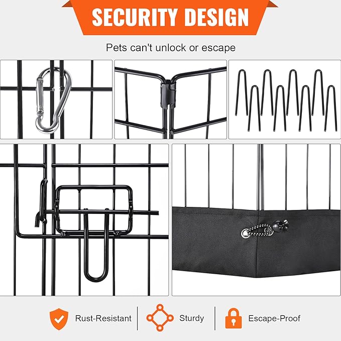 VEVOR Foldable Metal Dog Exercise Pen, Pet Playpen Dog Fence for Camping with Bottom Pad, 24" H 8 Panels, Puppy Crate Kennel Indoor Outdoor for Small & Medium Dogs, Both for Home & Yard Use