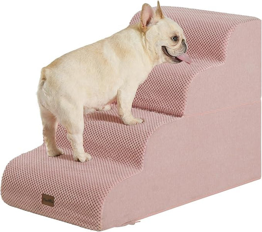 Made4Pets Dog Stairs Ramp for Bed, 4-Step Dog Steps for High Bed Couch Sofa Climbing, 35D Foam Pet Steps for Small Dogs and Cats, Non-Slip Bottom Pet Stairs, Pink