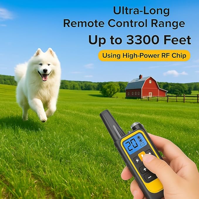 Waterproof Dog Shock Collar with Remote 3300 FT – 3 Modes Beep Vibrate Static, LED Light, 20-Level Adjustable, Rechargeable Training Collar for Small Medium Large Dogs 8-120 lbs