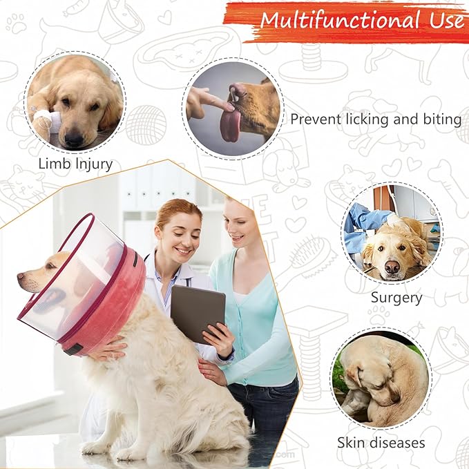 Inflatable Dog Cone Collar for Large Medium Small Dogs, Soft Dog Donut Collar Adjustable Recovery Cone for Pets After Surgery, Extra Enhanced Anti-Licking Guard Shield (Mangosteen, Large)