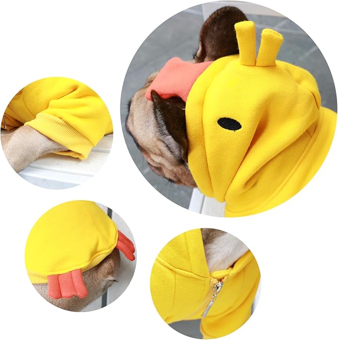iChoue Dog Duck Halloween Costumes Clothes Sweaters Cute Funny for French Bulldog Cold Weather Winter Coats Hoodies Frenchie English Pug Pitbull Corgi Puppy - Yellow/Small