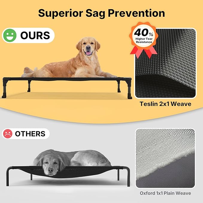 Veehoo Outdoor Elevated Dog Bed for Medium Dogs, Cooling Raised Dog Cots Beds Training Platform Off Ground Hammock with Breathable Mesh, No-Slip Feet, 32"x25", Black