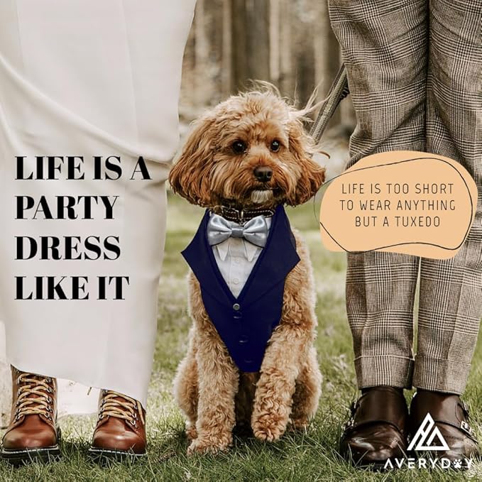AVERYDAY Dog Tuxedo for Wedding Outfit, Dog Suit and Tie Costumes for Birthday, Halloween, Cosplay, Christmas Party, Pet Formal Wear with Bowtie, Tux for Medium Large Dogs, Bulldog, Labrador, Husky