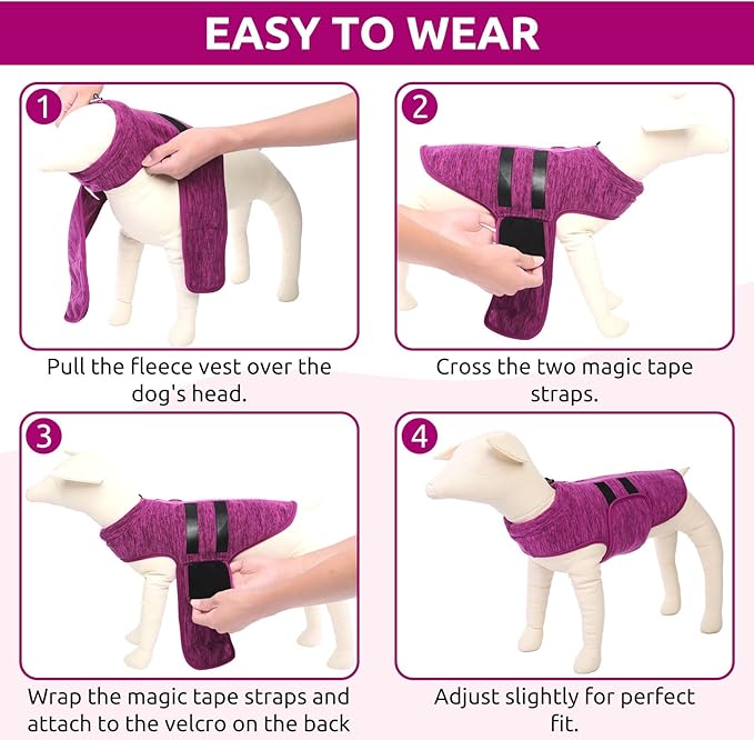 Queenmore Large Dog Sweaters, Soft Fleece Vest Pullover Dog Jacket with Leash Hole, Warm Winter Dogs Clothes Cold Weather Doggy Dachshund Sweater for Large Dogs Cats Boy or Girl (Cationic Berry, L)