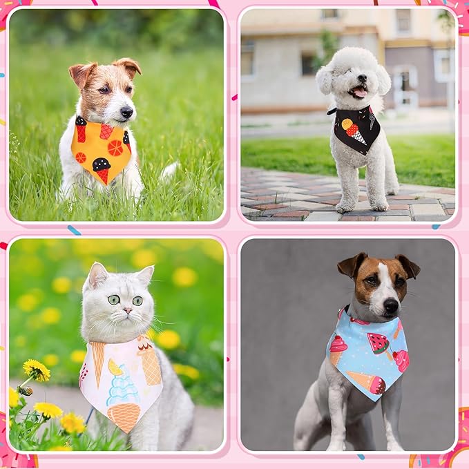 100 Pcs Dog Bandanas Bulk Hawaiian Dog Bandanas Summer 3 Sizes Washable Adjustable Scarf for Beach Small Medium Large Pet Supplies(Donut)