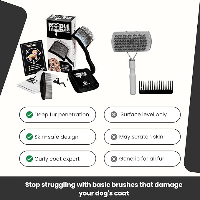 Slicker Brush for Dogs Kit by Doodle Me This Kingston and Hamilton includes comb treat pouch bag and guide turns stressful grooming into bonding gently detangles matted curly wavy coats at home