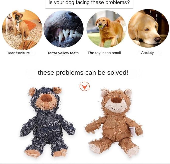 MAXBECK Dog Companion for Heavy Chewers-New Plush Robust Bear Dog Toy, Resistant Squeaky Dog Toys for Heavy Chewers, Tough Stuffed Plush Dog Toys for Aggressive Chewers