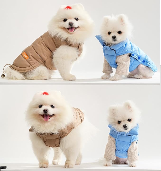 SPACE LION Puffer Jacket, Down Winter Coat, Waterproof, Windproof, Lightweight Jacket, Adjustable Fit for Small Dogs(LightBlue,S)