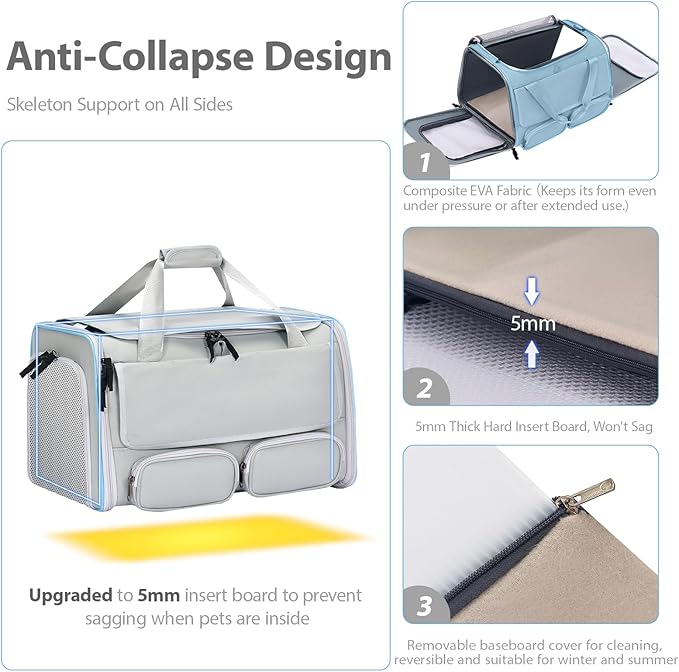 Cat, Dog Carrier for Pets up to 15 lbs, Soft-Sided Collapsible Pet Carrier with Upgraded Sturdy Base, Privacy Curtain and 2 Storage Bags, Cat Bag for Medium Cats and Small Dogs