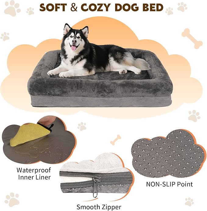 Dog Bed Medium to Large Dogs - Waterproof Couch with Removable Washable Cover and Egg Crate Foam Comfort Cage Beds Zipper Non-Slip Bottom Pad Bite-Proof