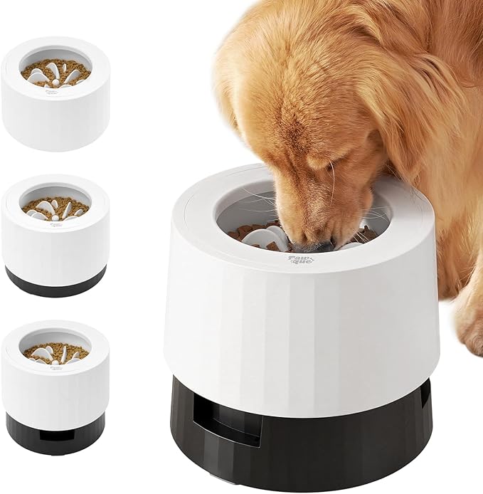 Pawque Elevated 60oz Slow Feeder Dog Bowls Large Breed, Single Raised Food Bowl for Medium Large Sized Dogs, Stable Sturdy Base and Snap on Adjustable Height Stand, Anti-Slip Mess Proof Dog Bowls