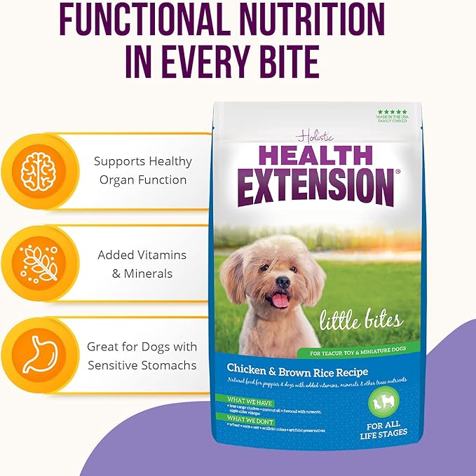 Health Extension Little Bites Dry Dog Food for Small Breeds, Chicken & Brown Rice Recipe, with Probiotics & Superfoods for Digestion & Coat Health, 30 lb Bag (Pack of 1)