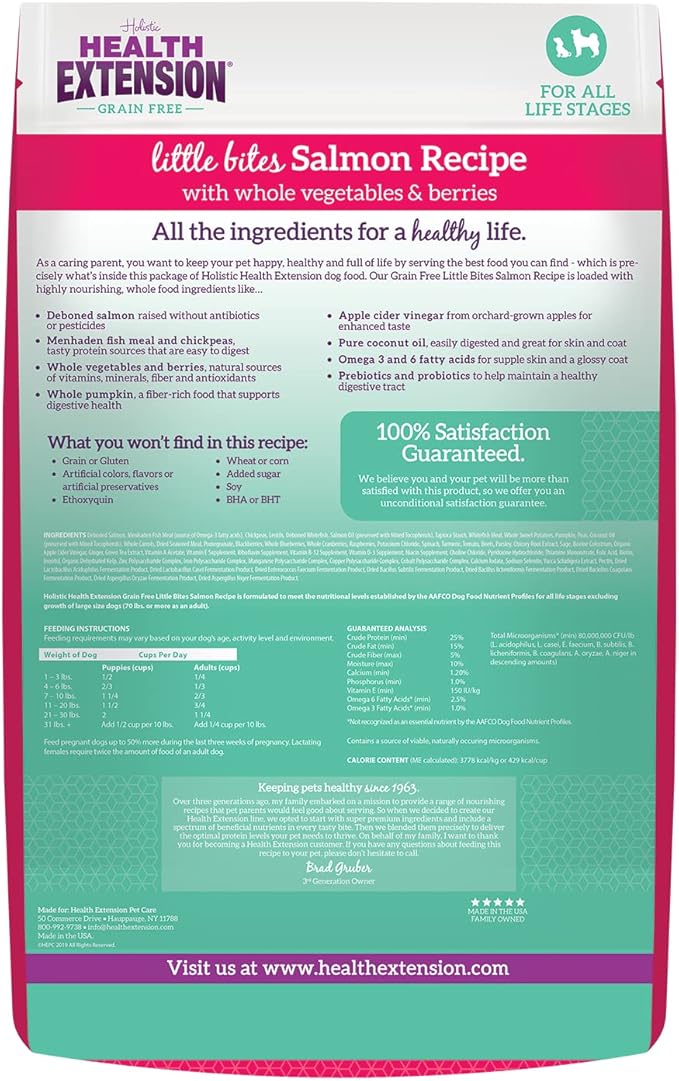 Health Extension Grain Free Salmon Little Bites (12 lb / 5.44 kg) - Whole Foods Ingredients Formula with Omega 3 & Probiotics for All Life Stages Dogs