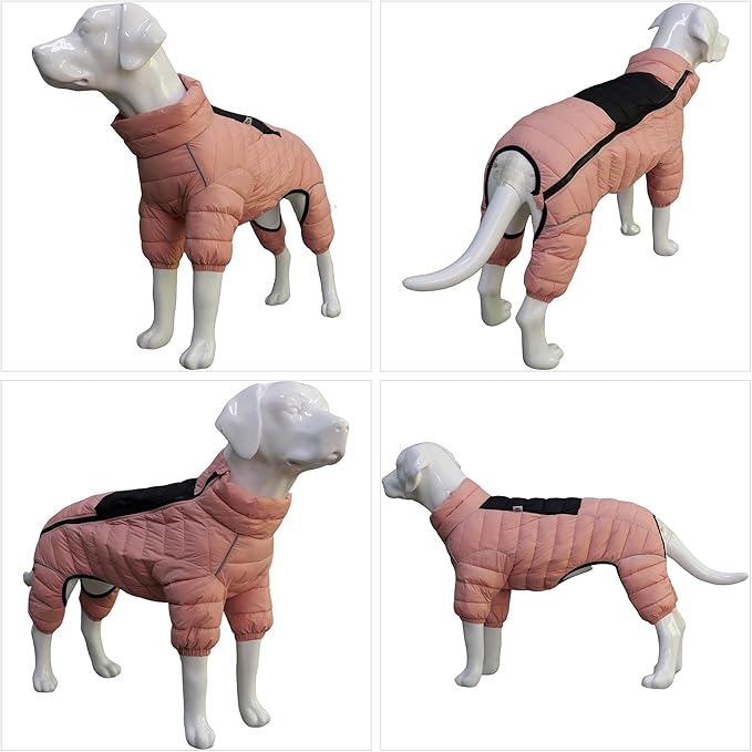 Warm Dog Coat, 4 Legs Covered Waterproof Windproof Reflective Vest, Zippered Adjustable Outdoor Snow Jacket for Small Medium Large Dogs, Lotus Pink XXXL