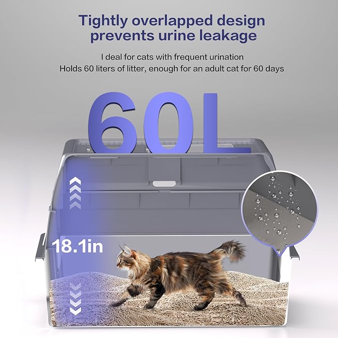 XXXL Stainless Steel Litter Box with Lid，Extra Large 28"L*20"W*18.1"H Metal Cat Litter Boxs,Jumbo Enclosed Removable Litter Box High Sides For Big Cats,with Cat Litter Scoop, Leak-Proof, Easy to Clean