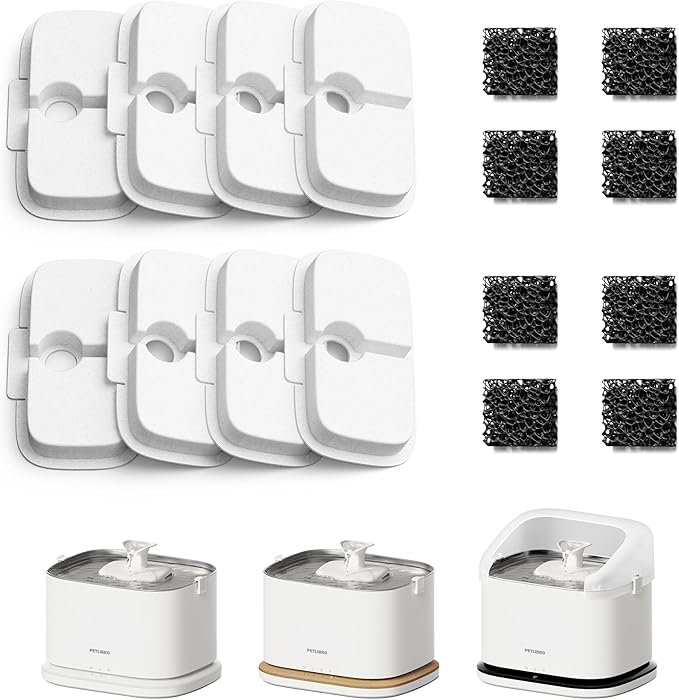 PETLIBRO Cat Water Fountain Filter Replacement, 8 Packs Pet Fountain Filter & Sponges for Dockstream WF106/WF116/WF105/WF115/WF005/WF305, 4 Months Set Easy-Swap PETLIBRO Cat Water Dispenser Filter