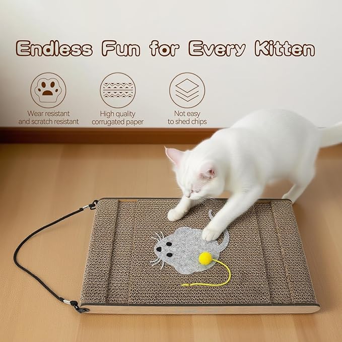 Cat Scratch Pad. Corrugated Cat Scratcher for Indoor Cats with Catnip. Cardboard Cat Scratcher with Mouse Logo and Hanging Ball Toy Design. Replaceable core Cat Scratching Board.(Pack of 2)