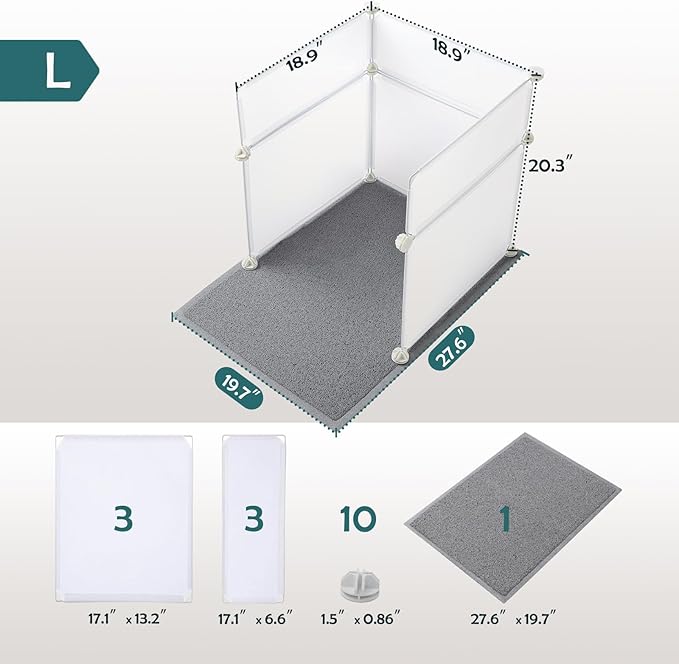 MEEXPAWS Cat Litter Box Enclosure Splash Guard Large L19×W19×H20 inch, Light Weight Plastic Sheets with Cat Litter Mat Easy Clean (White)