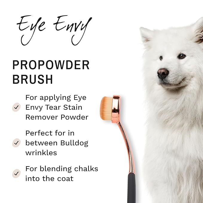 Eye Envy ProPowder Applicator Brush for Dogs and Cats. Use to Safely and Evenly Apply Tear Stain Powder. Large. Washable Superfine Fiber Hair. Long Tapered Bristles. Ergonomic Handle