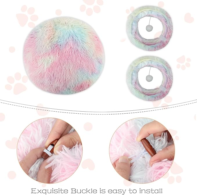 Plush Cat Tunnel Bed for Indoor Cats, Collapsible Cat Donut Tunnel with Central Mat, Fluffy Cats Cave Tube with Hanging Ball for Kitten Rabbit Puppy Ferret (Color)