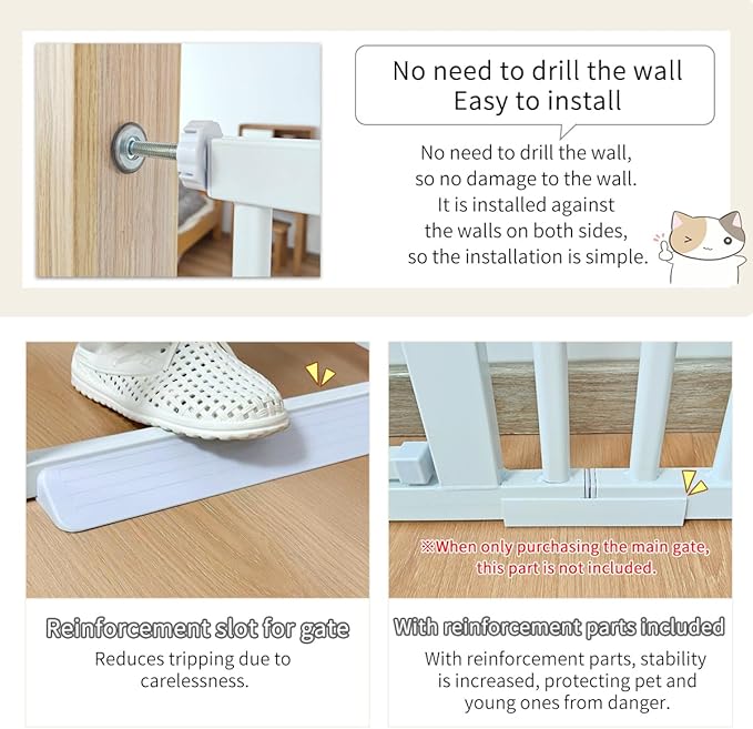 Lumizone Extra Tall Cat Gate 61.02" High Pressure Mounted Extra Wide 2025 New (17 Sizes) 1.37" Gap No Drilling Auto-Close One-Handed Operation Tall Pet Gate for Dogs(White, 63.39"-67.71"/161-171.5CM)