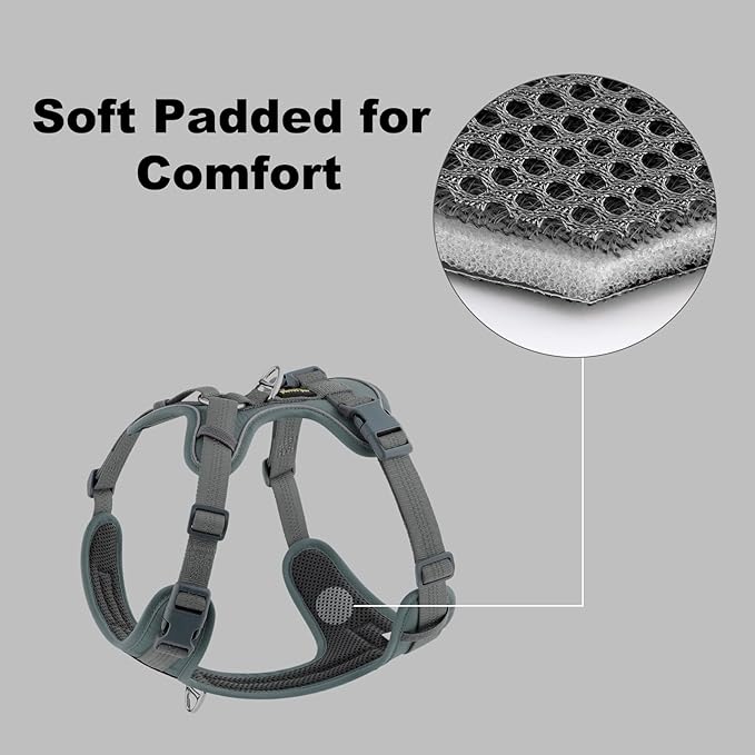 Plutus Pet No Pull Dog Harness, Release at Neck, Soft Padded, Reflective Adjustable Dog Vest Harness for Small, Medium, Large Dogs(Gray, L)