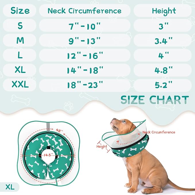 Supet Raised Inflatable Dog Cone Collar to Stop Licking, Soft Dog Cone Alternative After Surgery, Pet Neck Donut Collar for Small Medium Large Dogs