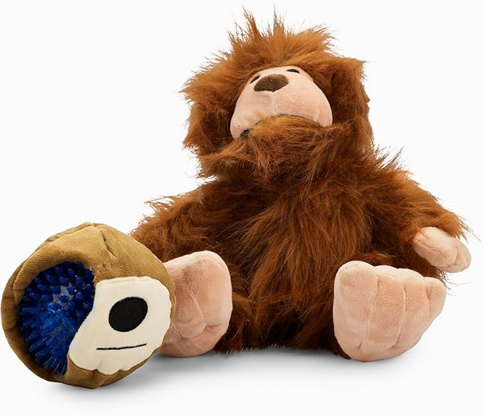 Flourish Pets 3 in 1 Multi-Layer Chew Toy for Active Dogs | Non-Toxic BPA Free Double Stitched Soft Fabric Exterior Dog Toys | Long-Lasting Dog Plush Toys (Large Sasquatch 11")